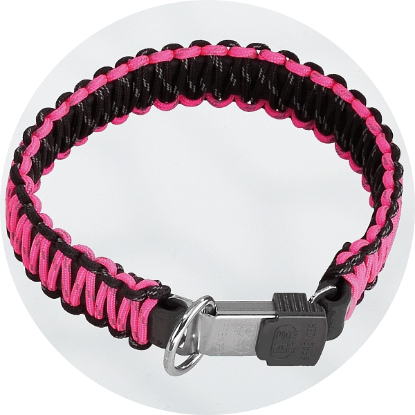Herm Sprenger Black and Pink Reflecting Paracord Braided Dog Collar 30mm 59342 00